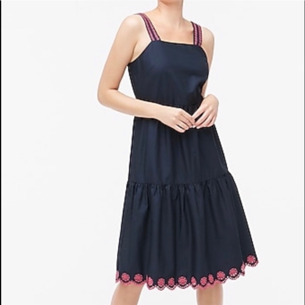 NWT J Crew Factory Embroidered Scalloped Tiered Dress size 10.